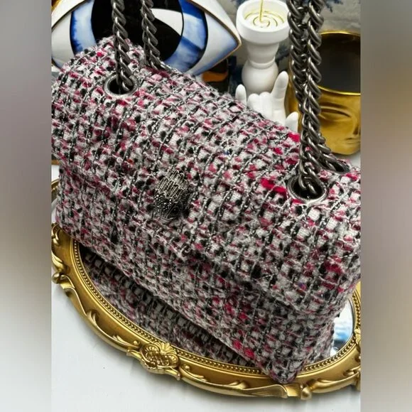🆕 KURT GEIGER LONDON 🧿 NWOT Tweed Crossbody Bag, Pink & Black Tweed - Picture 5 of 15